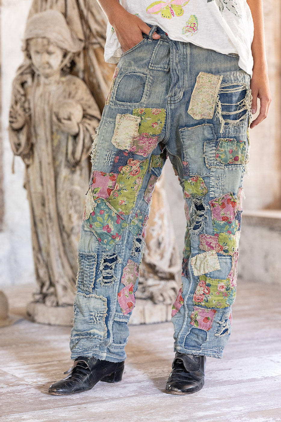 Magnolia Pearl Heavily Patched Miner Denims 546 - Washed Indigo