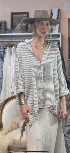 La Bottega Riccione Stripe Linen Shirt in Naturale