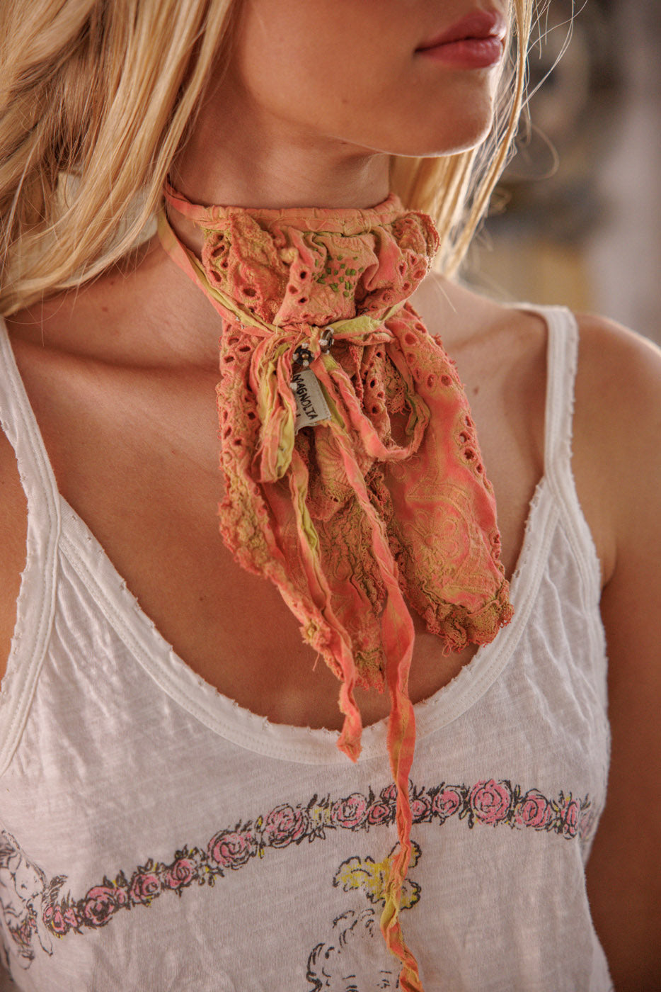 Magnolia Pearl Embroidered Fairen Jabot 196 - Orange Poppy