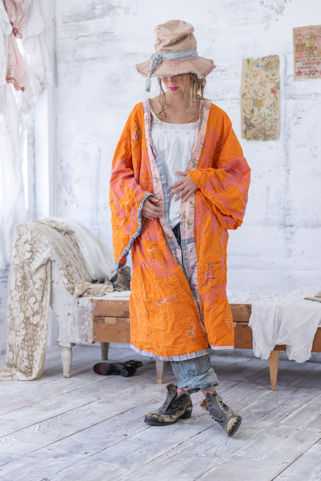 Magnolia Pearl Dharma Dragon Embroidered Kimono 809 - Marmalade