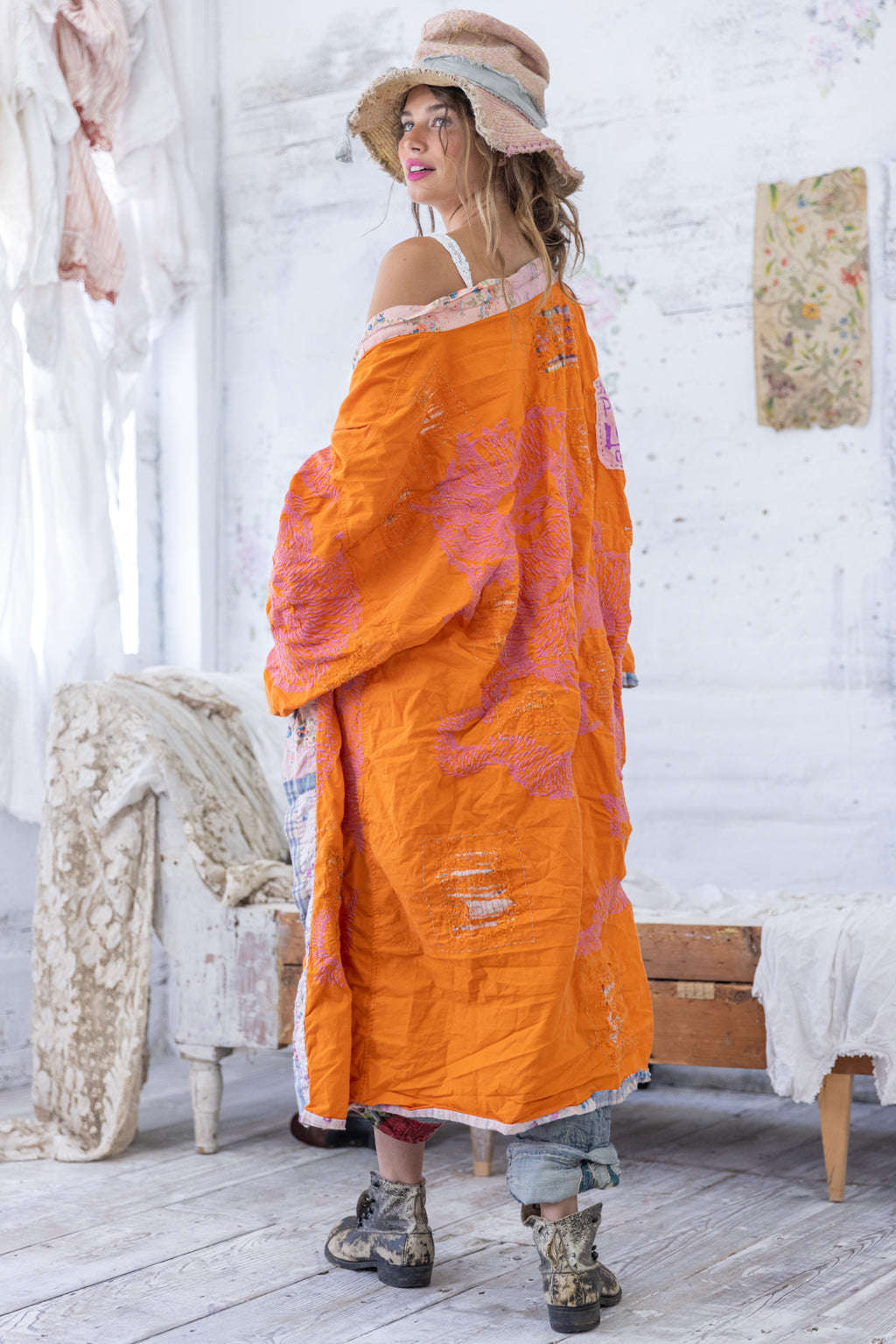 Magnolia Pearl Dharma Dragon Embroidered Kimono 809 - Marmalade