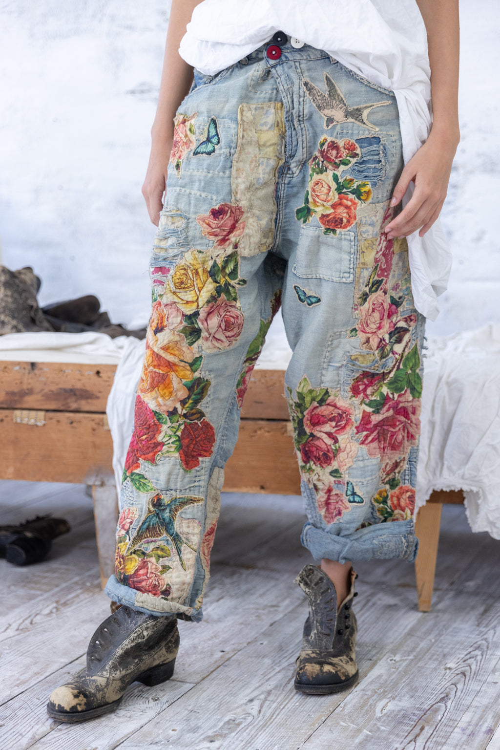 Magnolia Pearl Quilts & Roses Miner Pants 521 - Faded Indigo