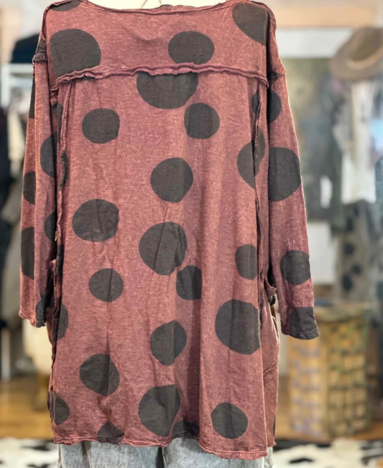 Krista Larson Tunic Long Sleeve Polka Dots printed Jersey - Mahogany