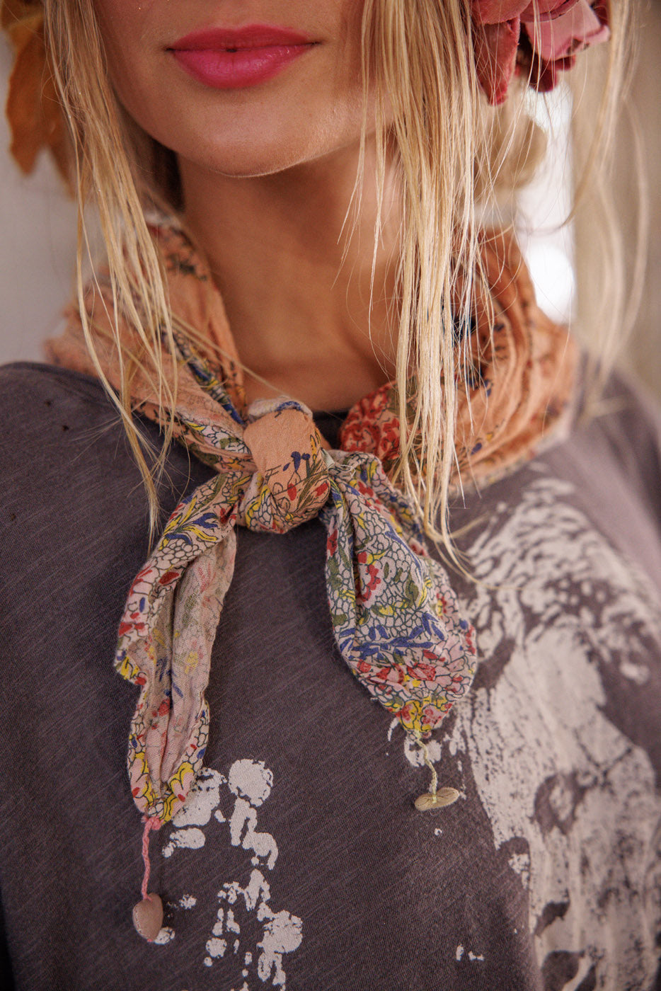 Magnolia Pearl Agathe French Floral Scarf 235 - Sunfaded Azalea