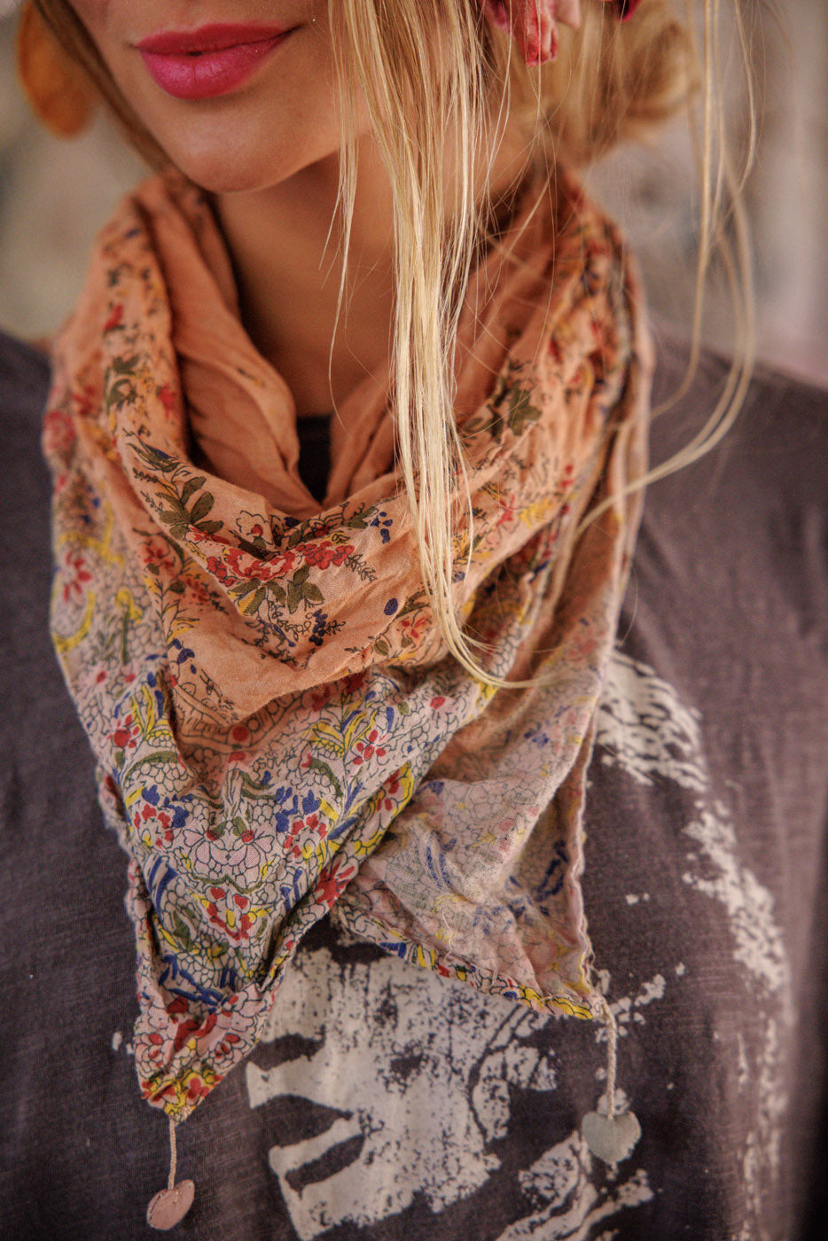 Magnolia Pearl Agathe French Floral Scarf 235 - Sunfaded Azalea
