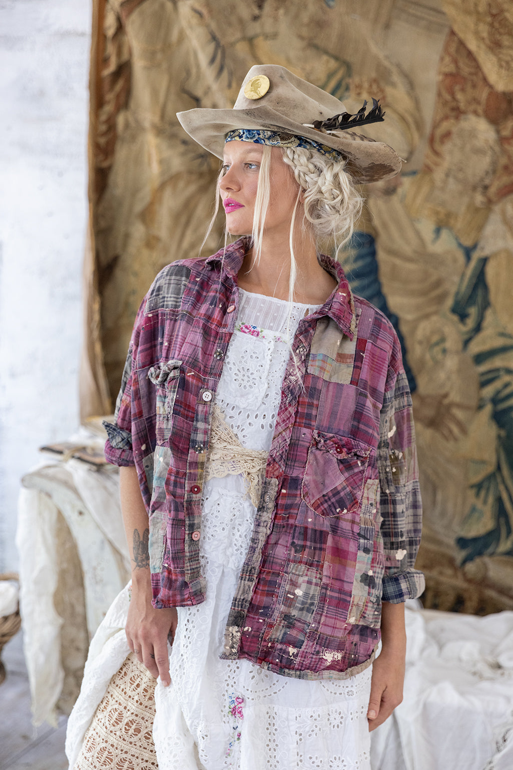 Magnolia Pearl Patchwork Kelly Western Shirt 1508 - Madras Pink