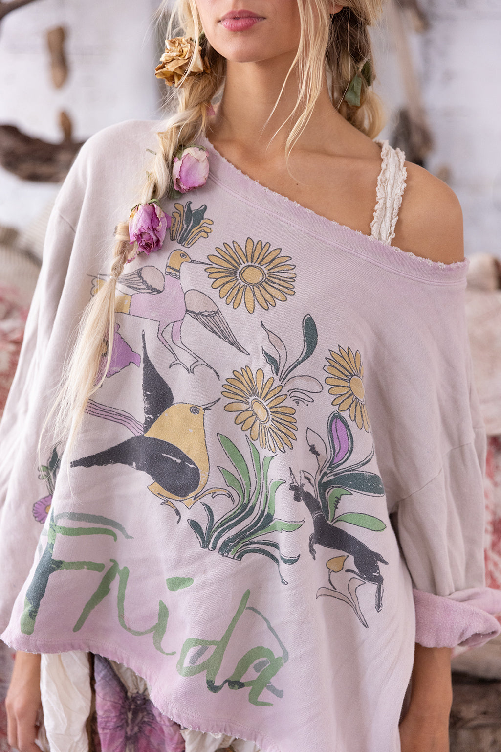 Magnolia Pearl Flight Flowers Frida Nago Sweatshirt 2175 - Azalea Dip Dye