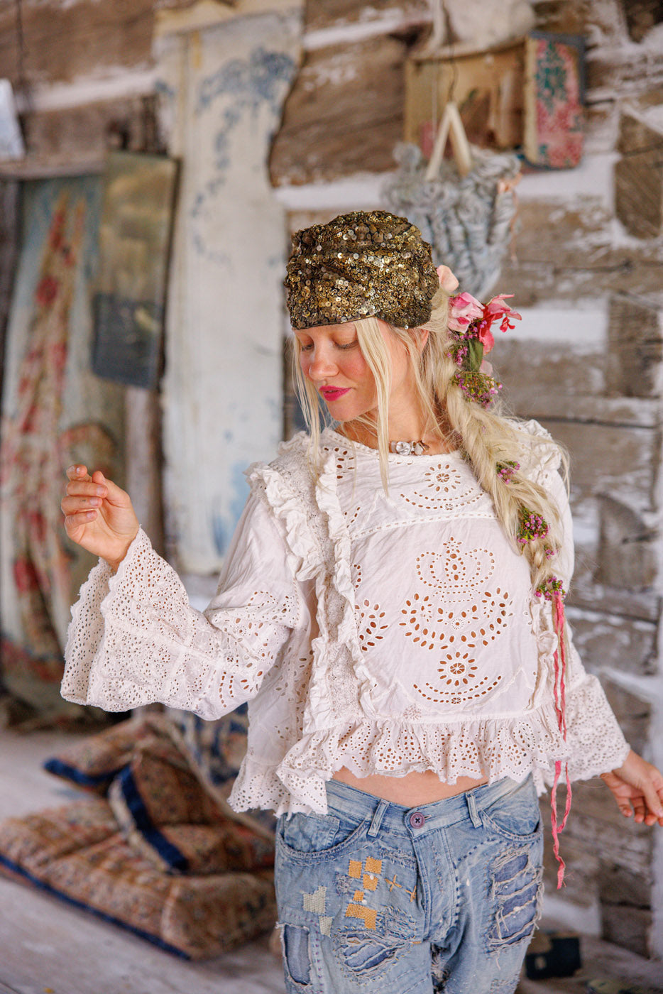 Magnolia Pearl Hermione Eyelet Blouse 2194 - Moonlight