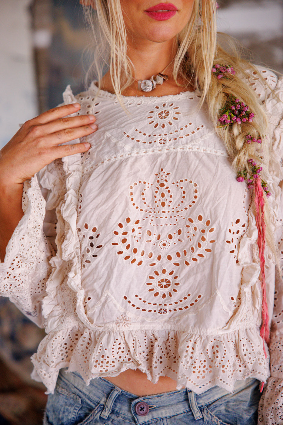 Magnolia Pearl Hermione Eyelet Blouse 2194 - Moonlight