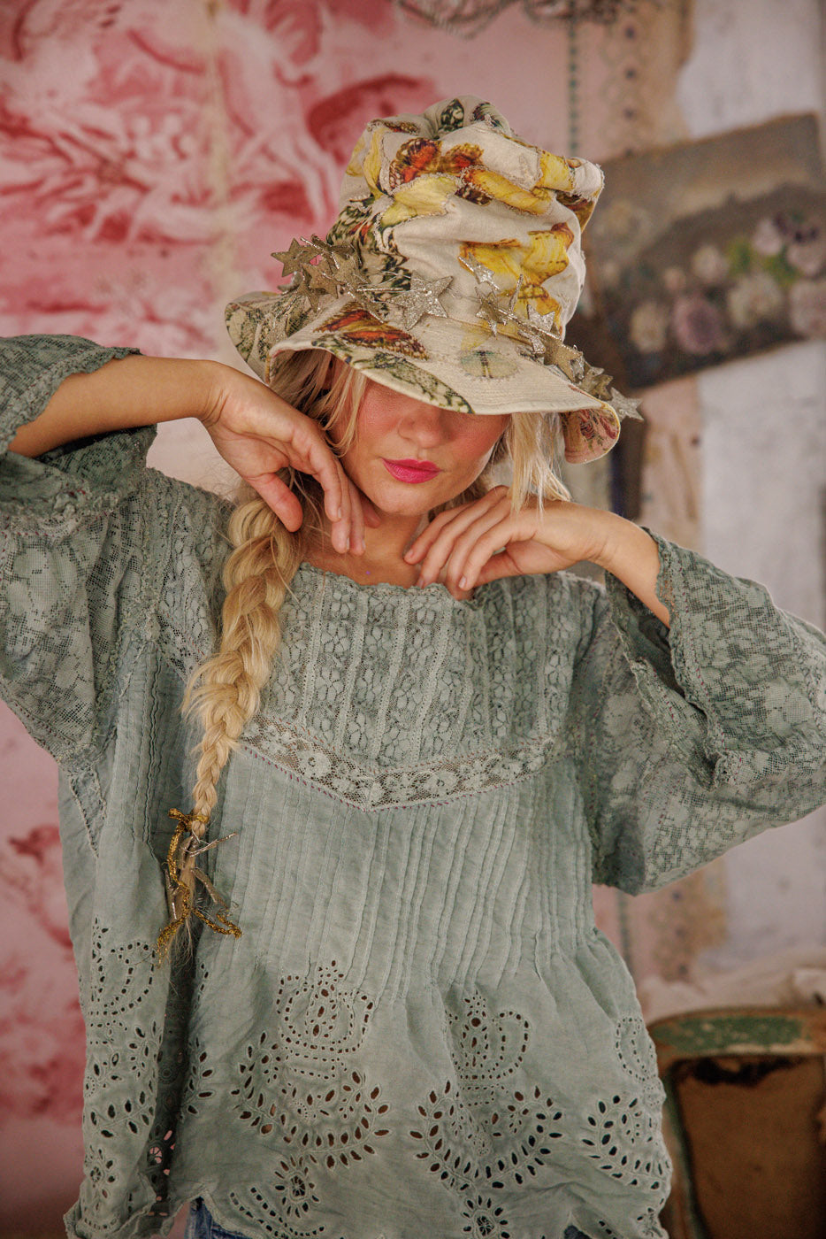 Magnolia Pearl Crochet Jodi Blouse 2320 - Seafoam Gray