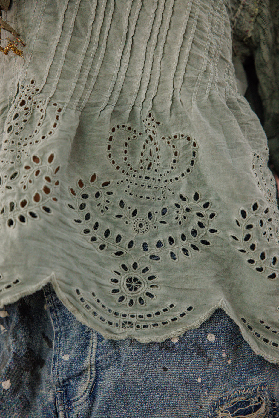 Magnolia Pearl Crochet Jodi Blouse 2320 - Seafoam Gray
