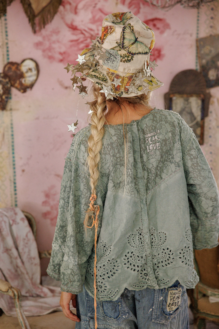 Magnolia Pearl Crochet Jodi Blouse 2320 - Seafoam Gray