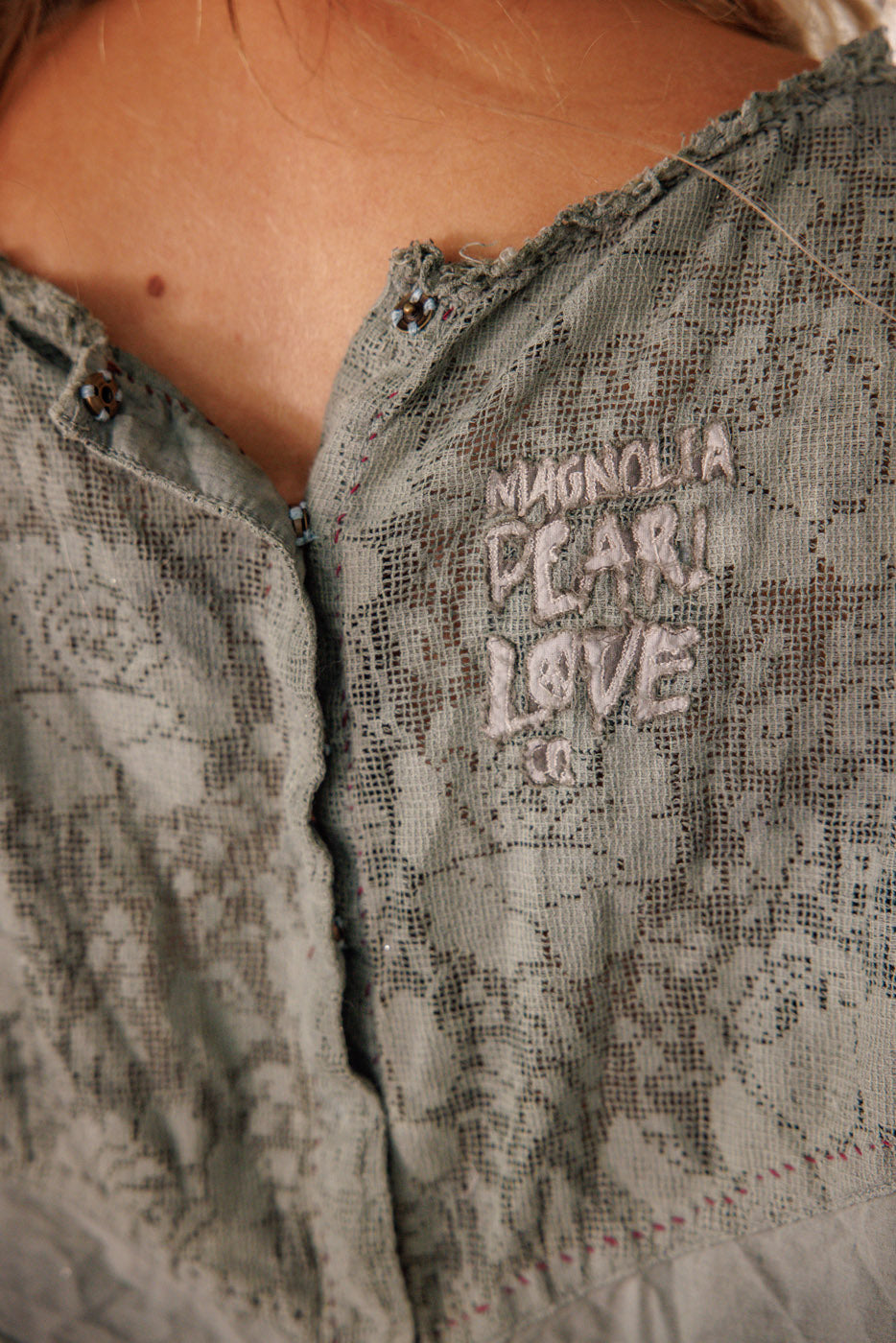 Magnolia Pearl Crochet Jodi Blouse 2320 - Seafoam Gray