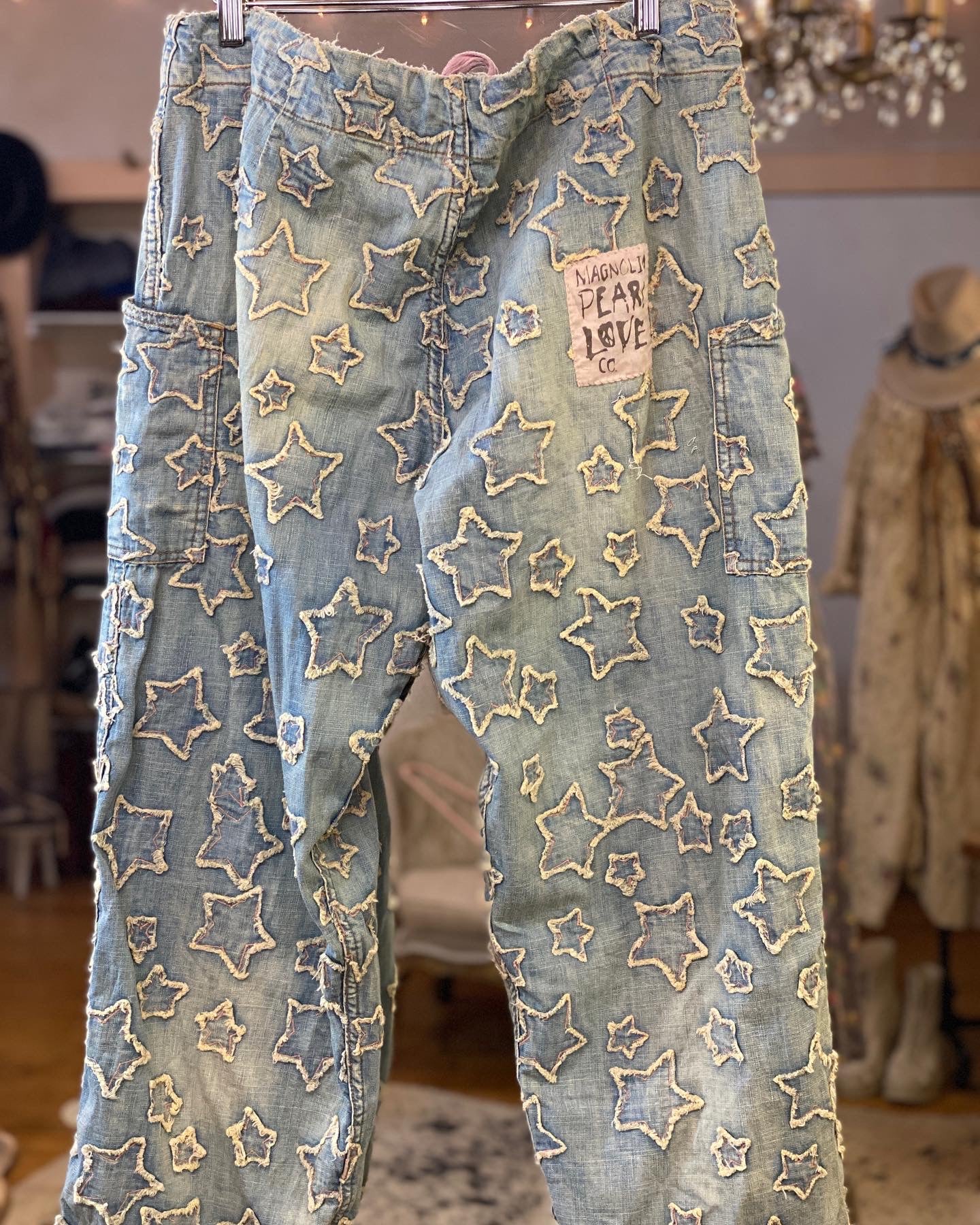 Magnolia Pearl O'Keefe Denims with Stars Appliqué in Washed Indigo