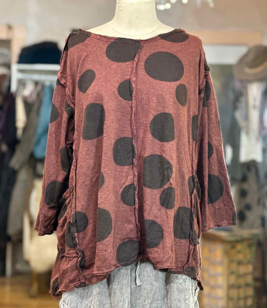 Krista Larson Tunic Long Sleeve Polka Dots printed Jersey - Mahogany