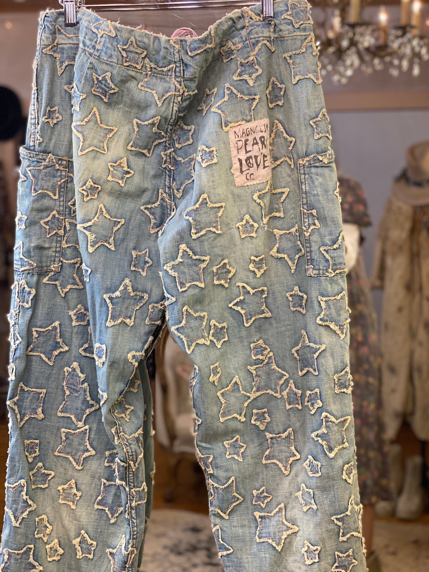 Magnolia Pearl O'Keefe Denims with Stars Appliqué in Washed Indigo