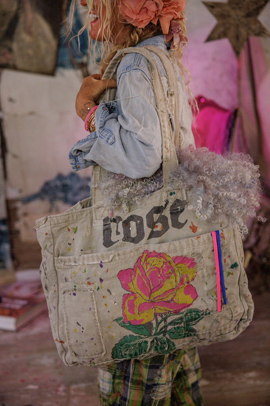 Magnolia Pearl Hand-Painted Rose Tote Bag 096