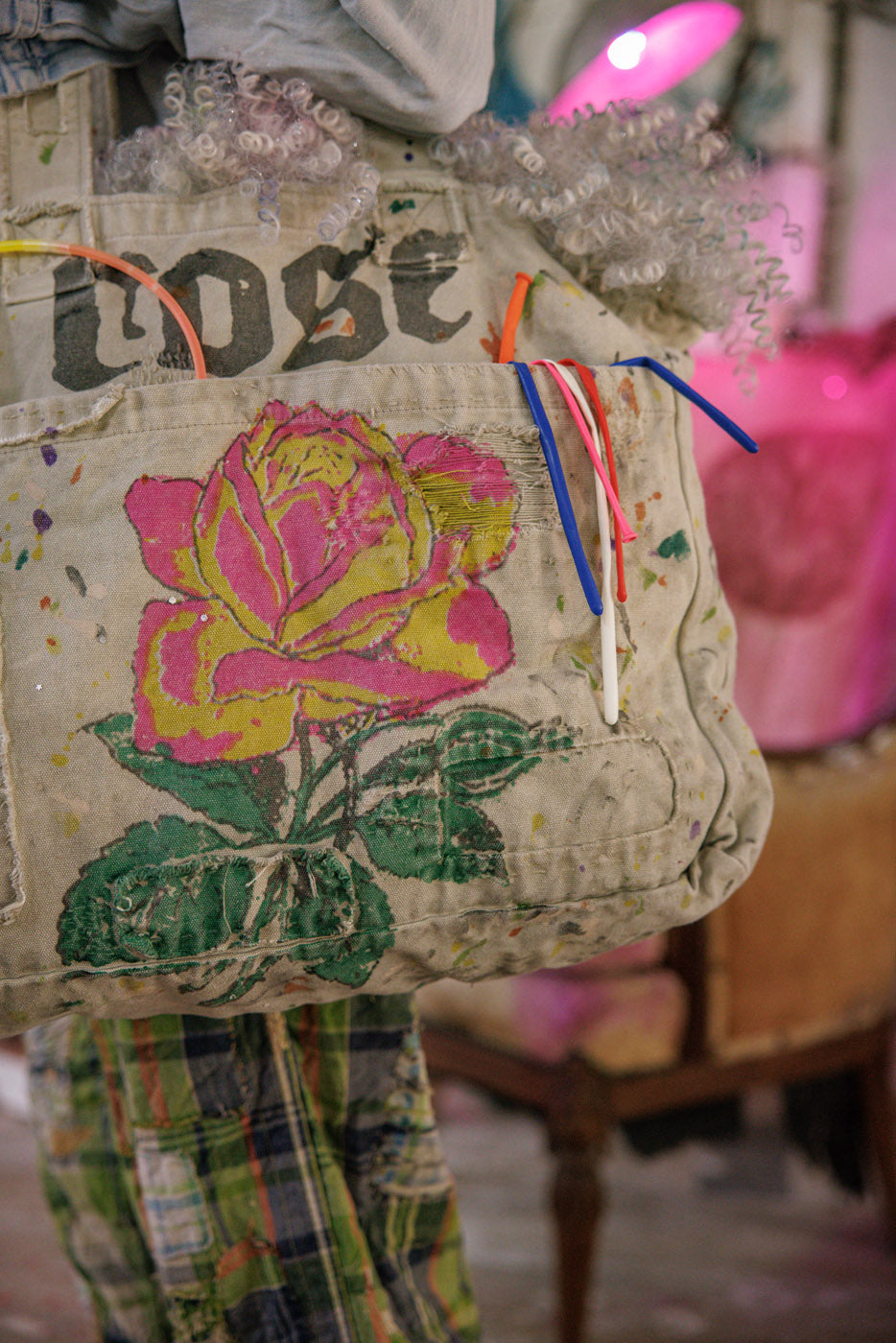 Magnolia Pearl Hand-Painted Rose Tote Bag 096