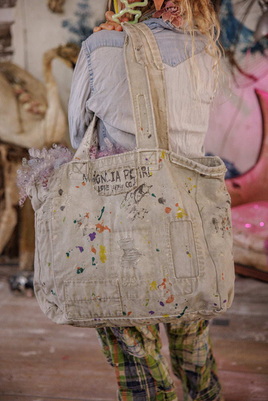 Magnolia Pearl Hand-Painted Rose Tote Bag 096