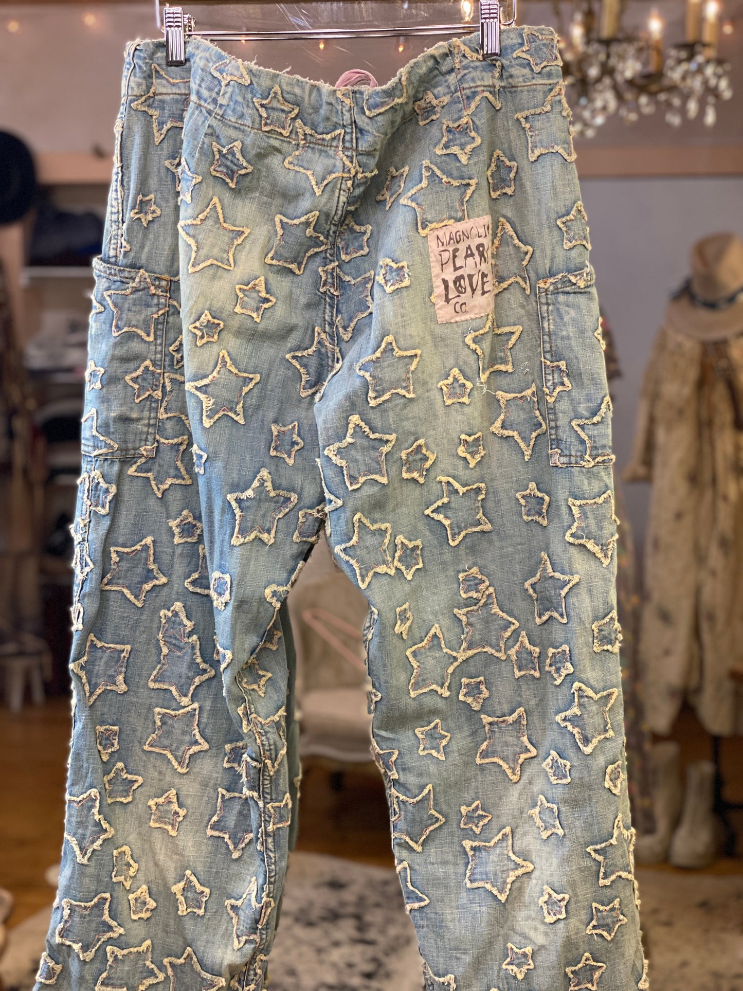 Magnolia Pearl O'Keefe Denims with Stars Appliqué in Washed Indigo