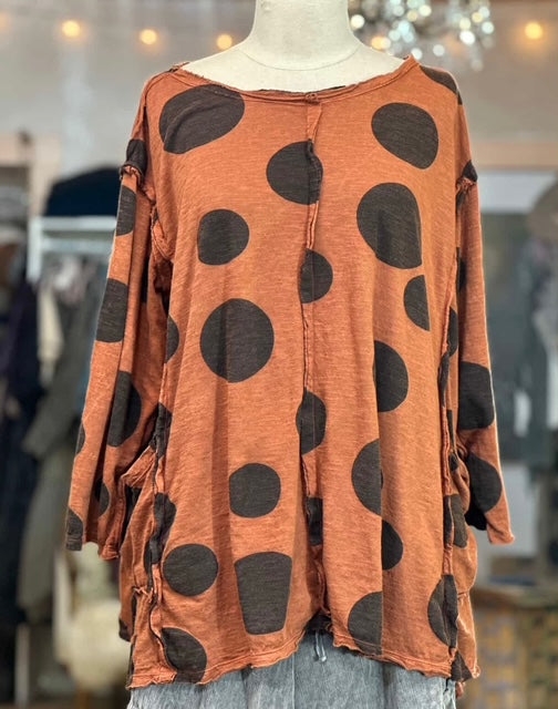 Krista Larson Tunic Long Sleeve Polka Dots printed Jersey - Sienna
