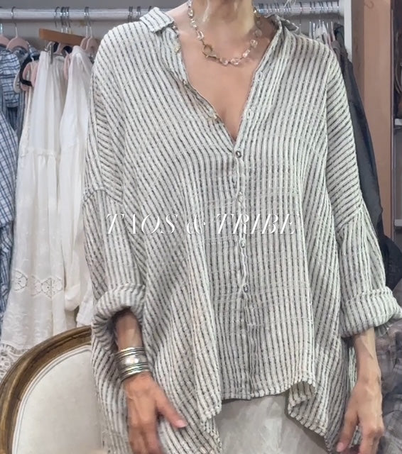 La Bottega Riccione Stripe Linen Shirt in Naturale