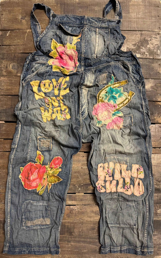 House Of Jaded Gypsy "LOVE NOT WAR" Sun Faded Trail Overalls - Love