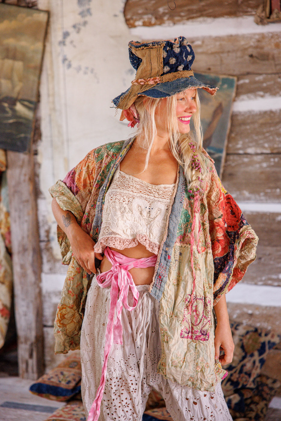 Magnolia Pearl Piecewise Crop Dashi Kimono 1234 - Wonderland