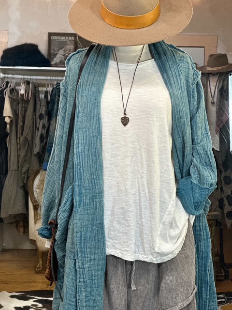 Krista Larson Double Cotton Gauze Billowy Coat - Washed Eucalyptus