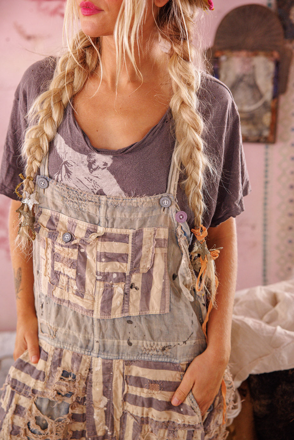 Magnolia Pearl Patchwork Frankie Overalls 162 - Luna Stripe