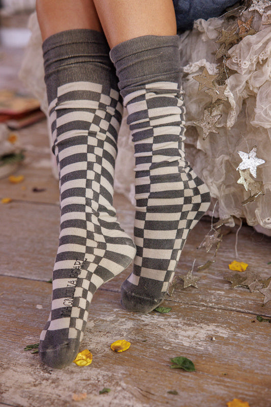 Magnolia Pearl Check OTK Socks 138 - Black Piano Key