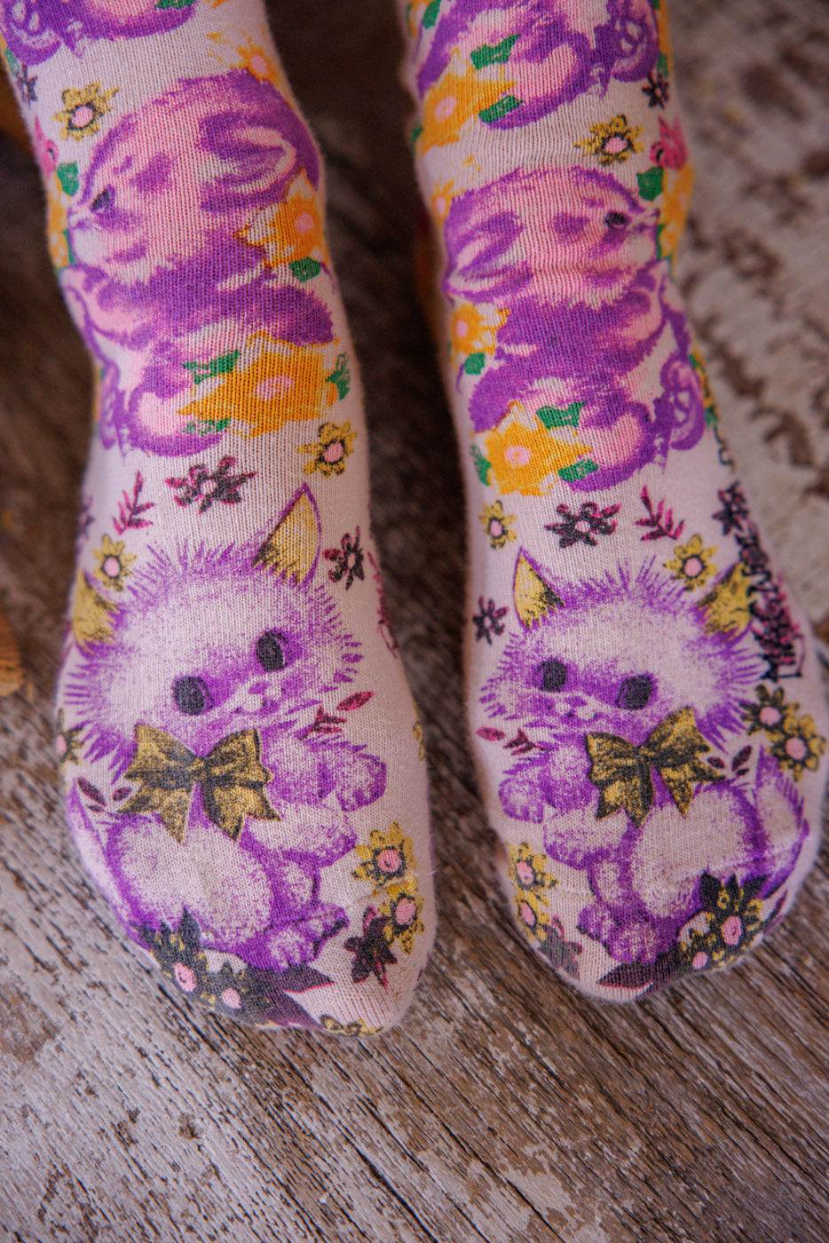 Magnolia Pearl Floral Teddy OTK Socks 142 - Snowball