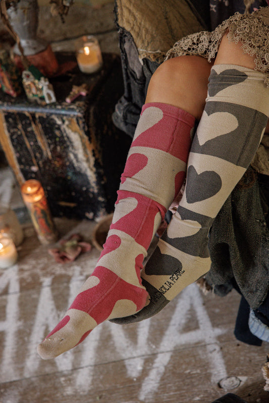 Magnolia Pearl Block Heart Over-The-Knee Socks 178 - Queen of Hearts