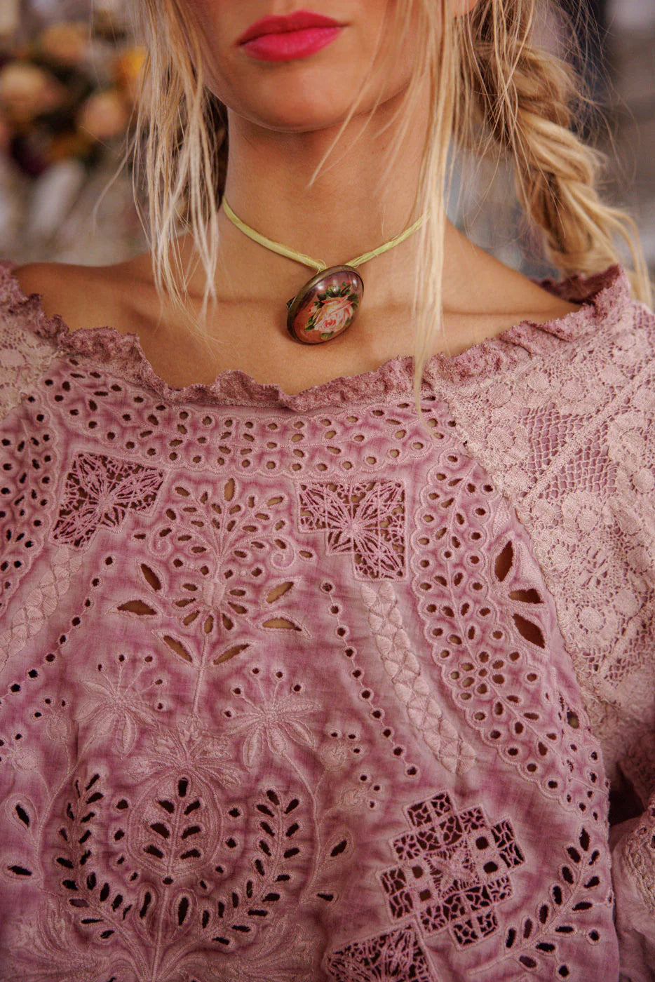 Magnolia Pearl Eyelet Adelise Blouse Top 2260 - Purple Boba