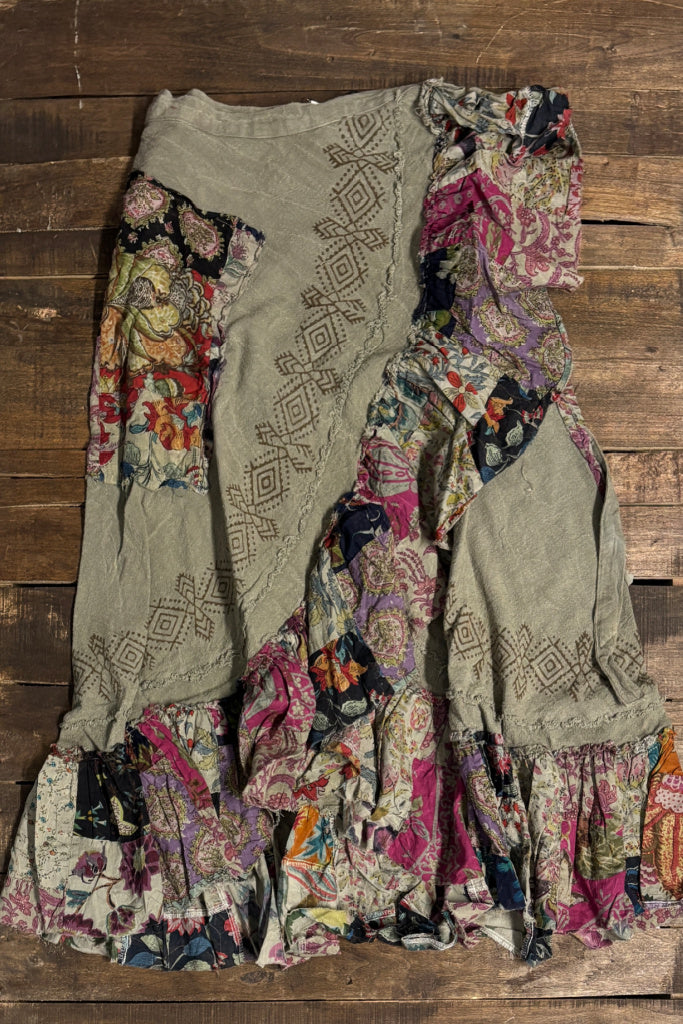 Jaded Gypsy Wander Patch Wrap Skirt - Moss - O/S