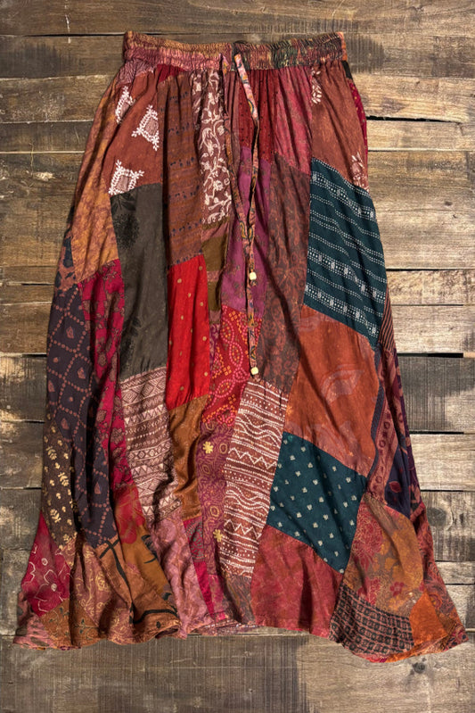 Jaded Gypsy Patchwork Sunrise Skirt - Wine