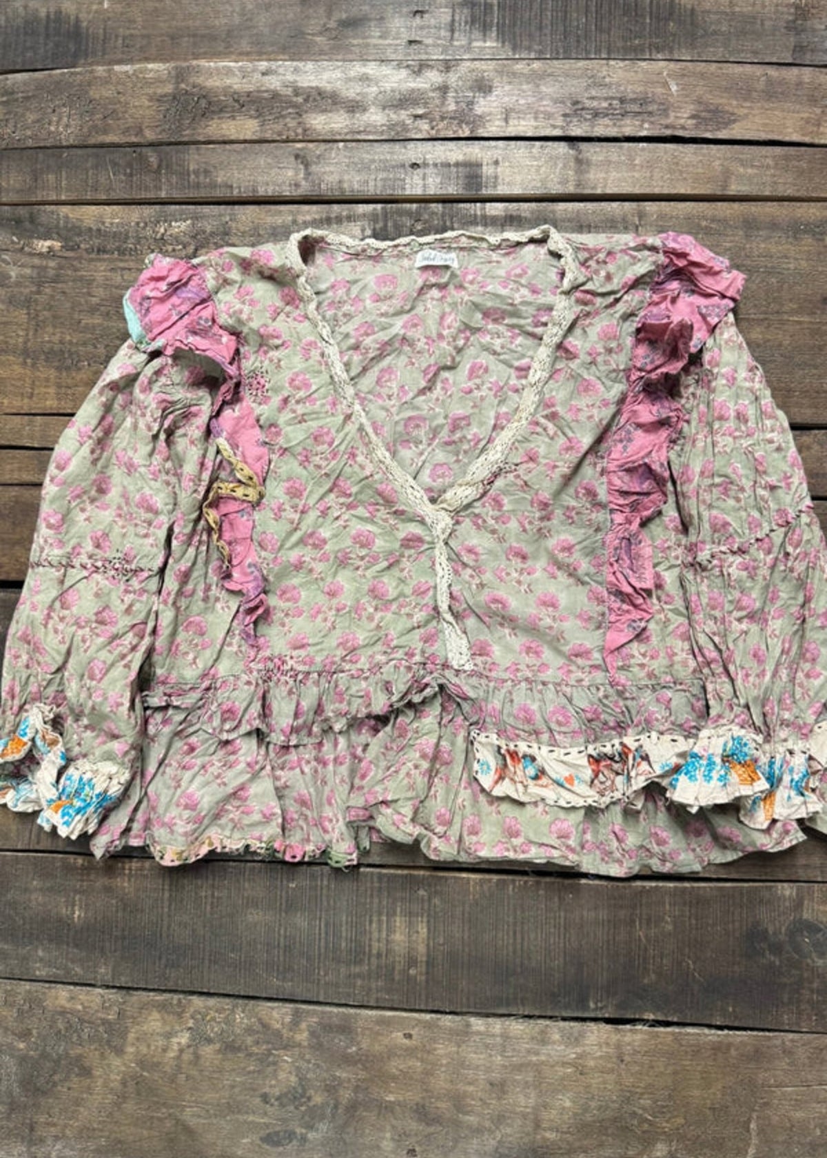 House of Jaded Gypsy Dusty Bloom Top - Olive - O/S