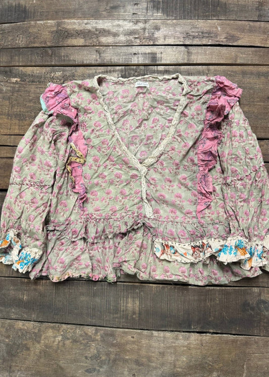 House of Jaded Gypsy Dusty Bloom Top - Olive - O/S