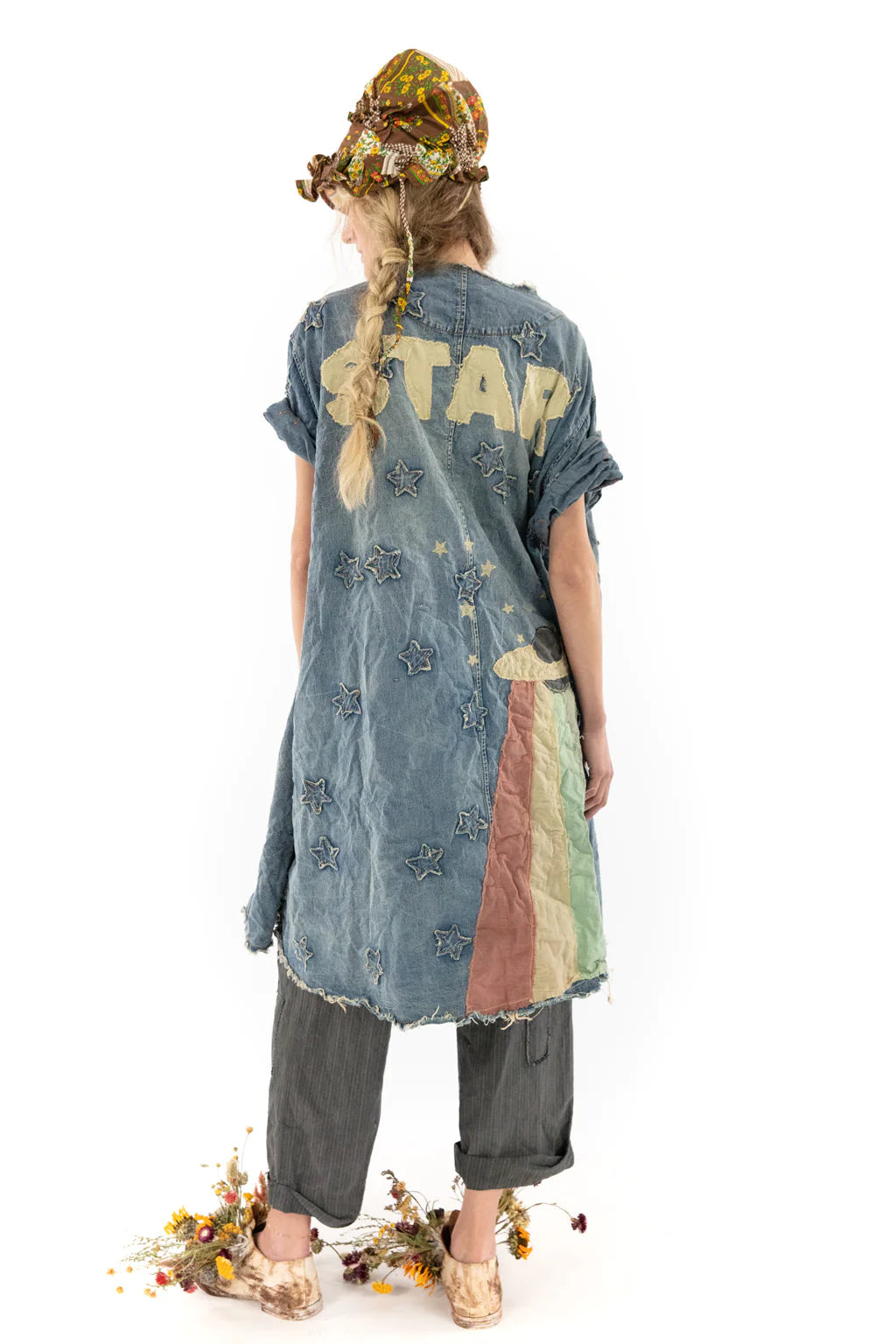 Denim Star Appliqué Kimi Coat - Washed Idigo