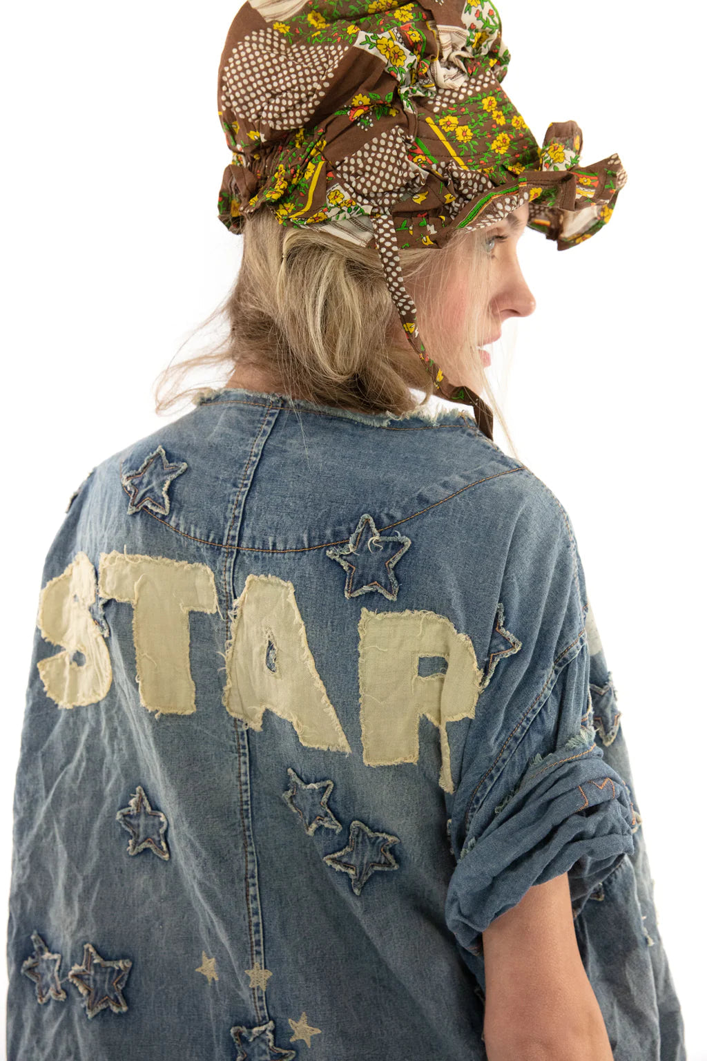 Denim Star Appliqué Kimi Coat - Washed Idigo