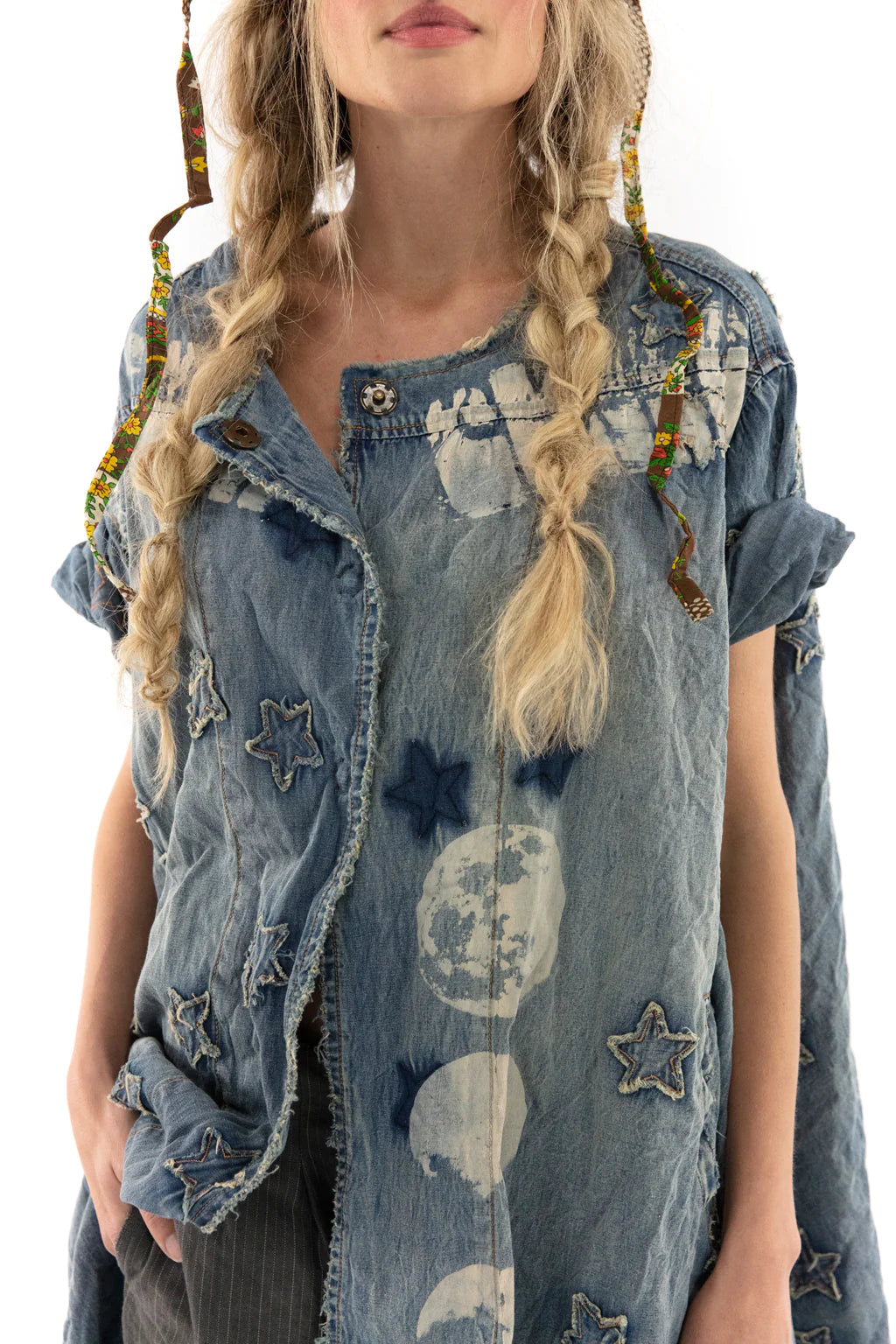 Denim Star Appliqué Kimi Coat - Washed Idigo