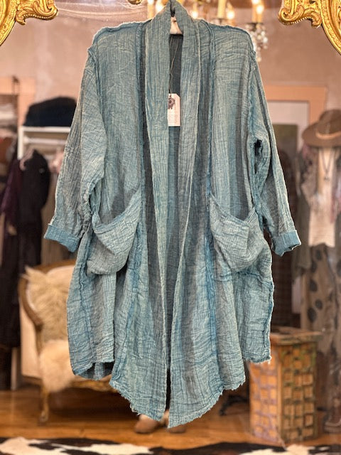 Krista Larson Double Cotton Gauze Billowy Coat - Washed Eucalyptus