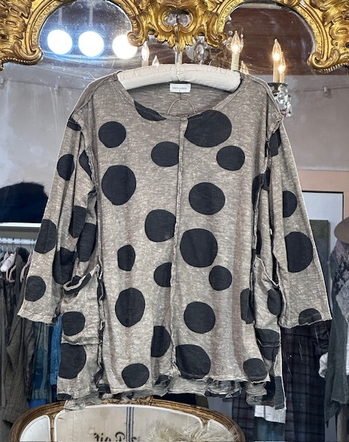 Krista Larson Tunic Long Sleeve Polka Dots printed Jersey - Pine